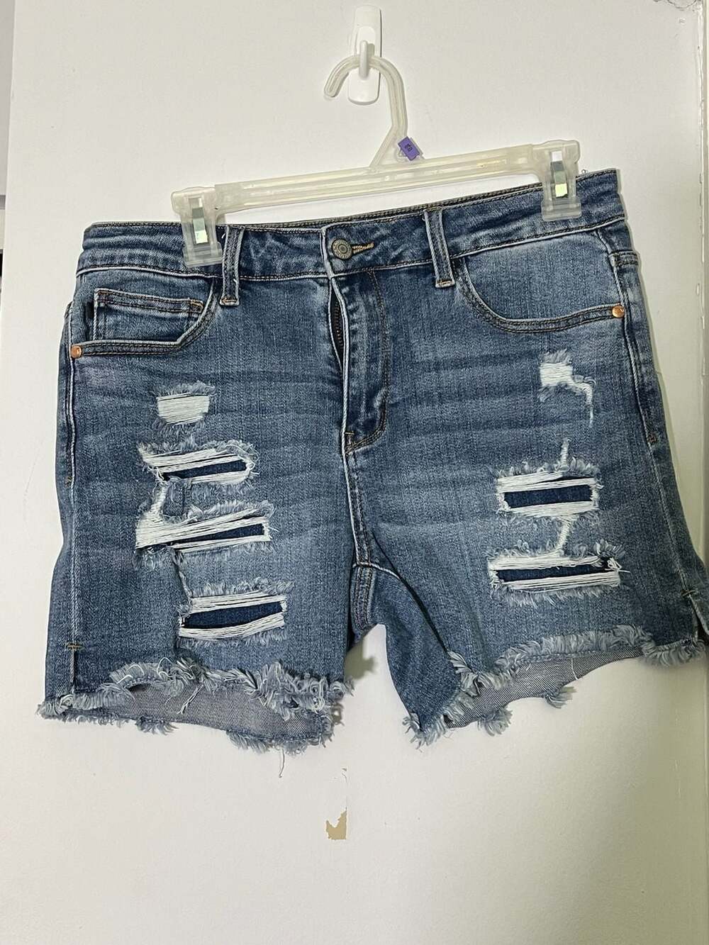 Judy Blue Women's Distressed Mid-Rise Patch Denim Cutoff Shorts
